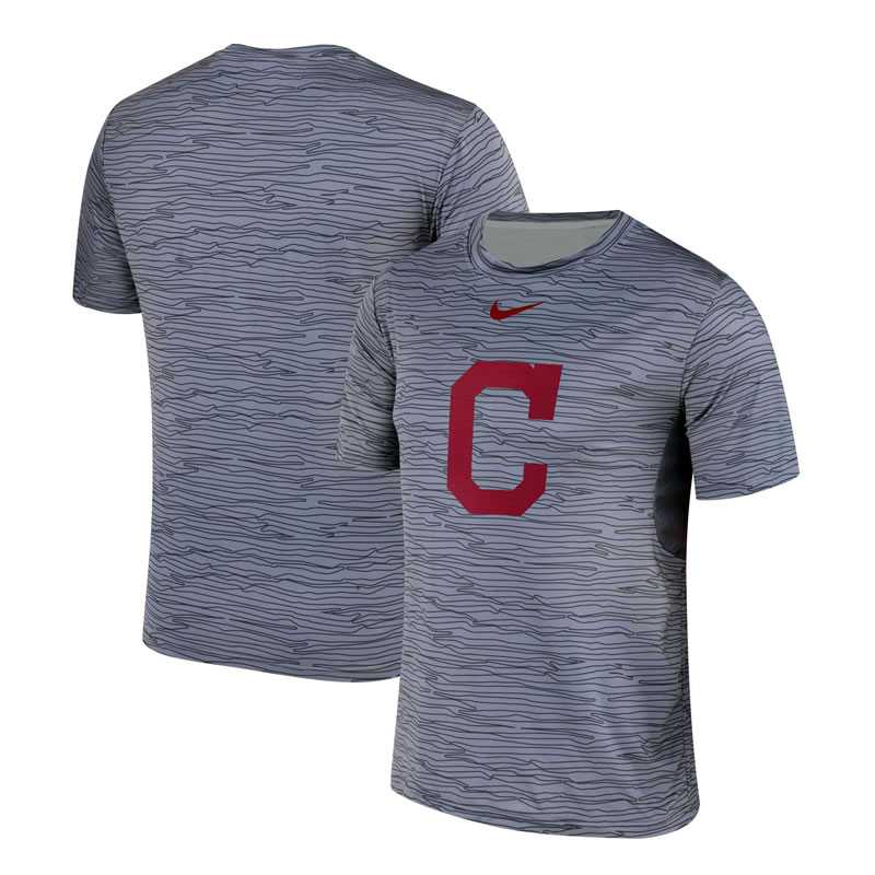 Cleveland Indians Gray Black Striped Logo Performance T-Shirt,We sell and wholesale Cleveland Indians Gray Black Striped Logo Performance T-Shirt on line form chian!